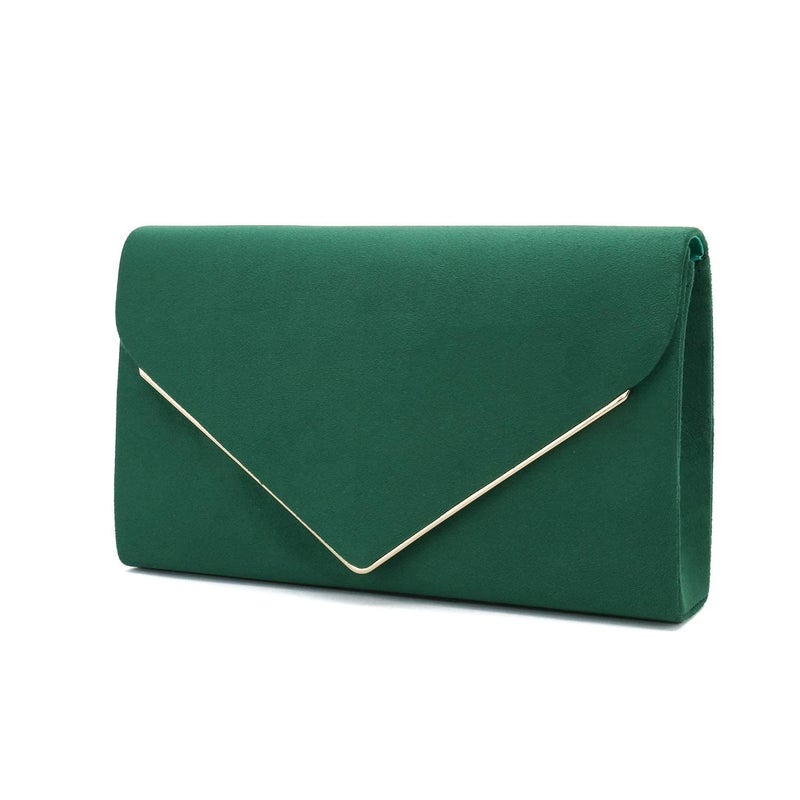 CHARMING TAILOR Faux Suede Clutch Bag Elegant Metal Binding Evening Purse for Wedding/Prom/Black-Tie Events (Green) - Image 2